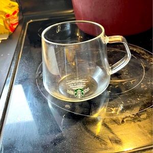 Qty 2 - clear glass, Starbucks mugs